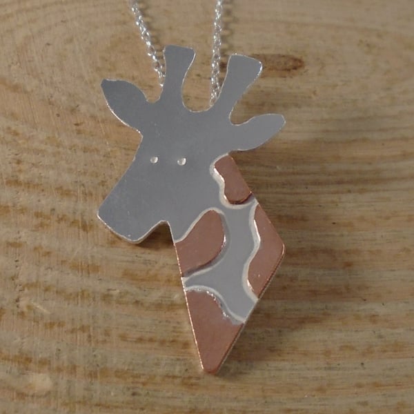 Sterling Silver and Copper Giraffe Necklace