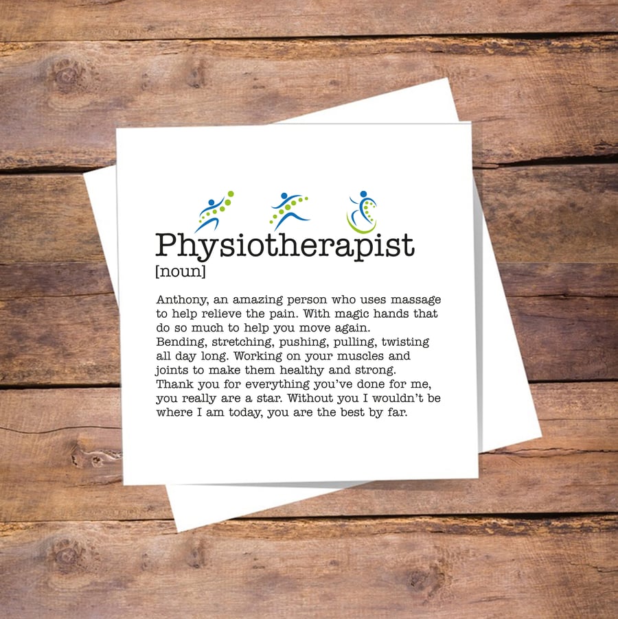 Physiotherapist Definition Personalised Card - Birthday, Thank you