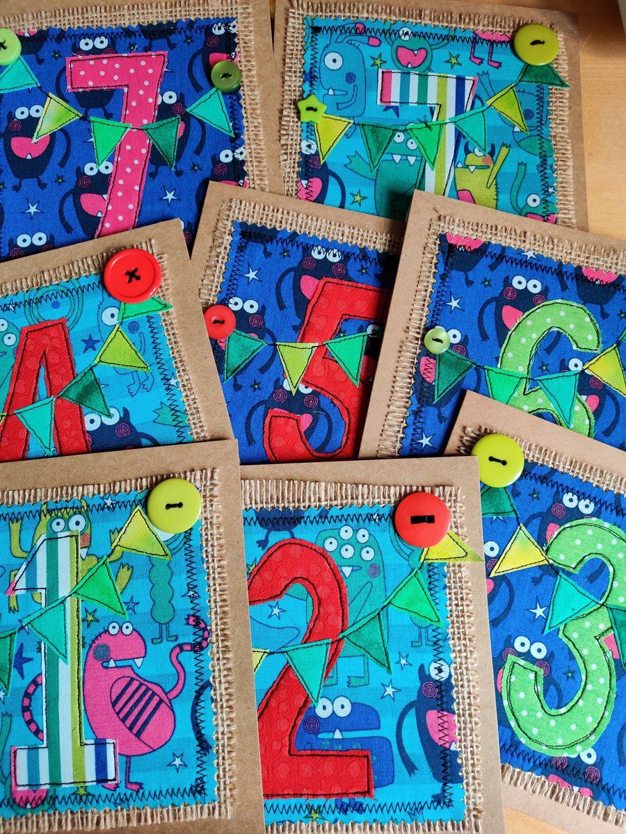 Fun, fabric unique age birthday cards for children