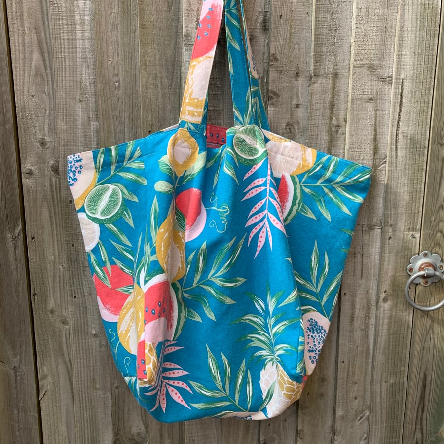 Fruity cotton beach bag tote bag from reclaimed fabric