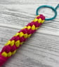 Macrame keyring in yellow and pink recycled t-shirt yarn - Image 3