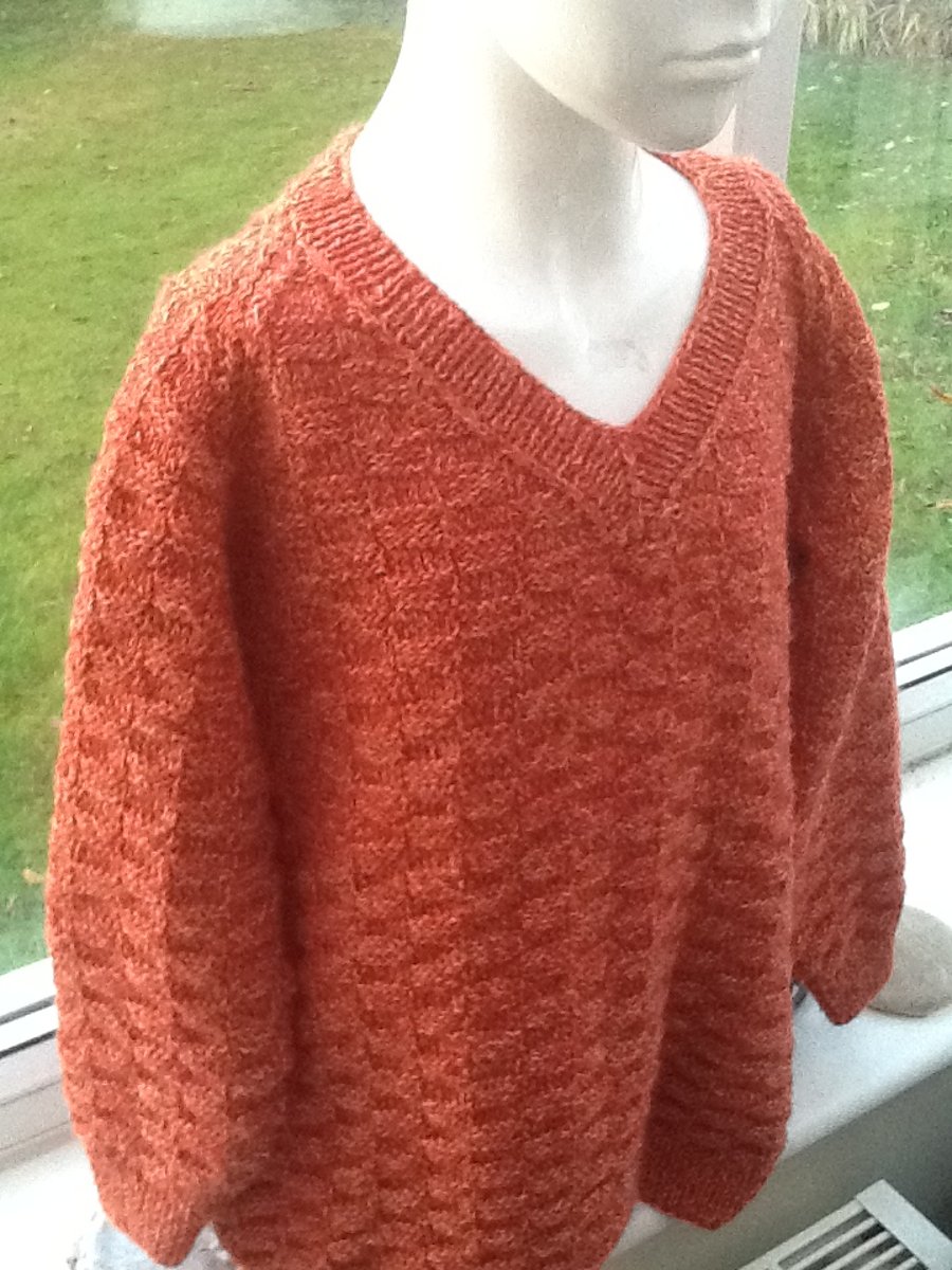 Russet Marl Hand Knitted Child's Jumper with Brick Pattern.  6 to 8 yrs.