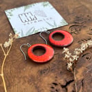 Handmade Ceramic Hoop Earrings, Bright Orange Clay Hoops, Made From Foraged Clay