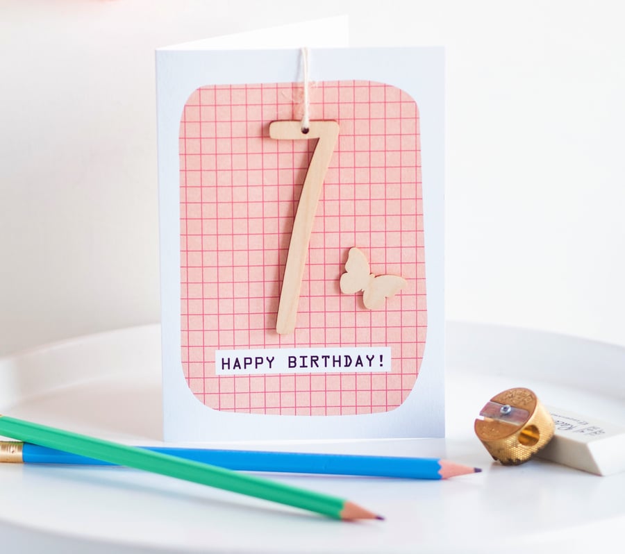 Age 7 Birthday Card - Keepsake Card, Handmade Card, Age 7, 7th Birthday, Happy B