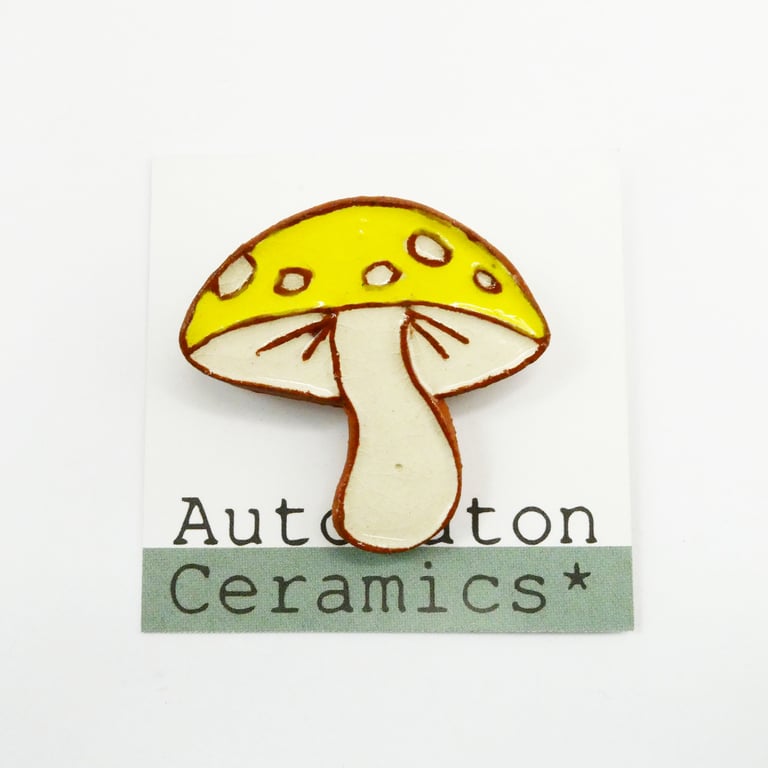 yellow Toadstool Pottery Mushroom Brooch