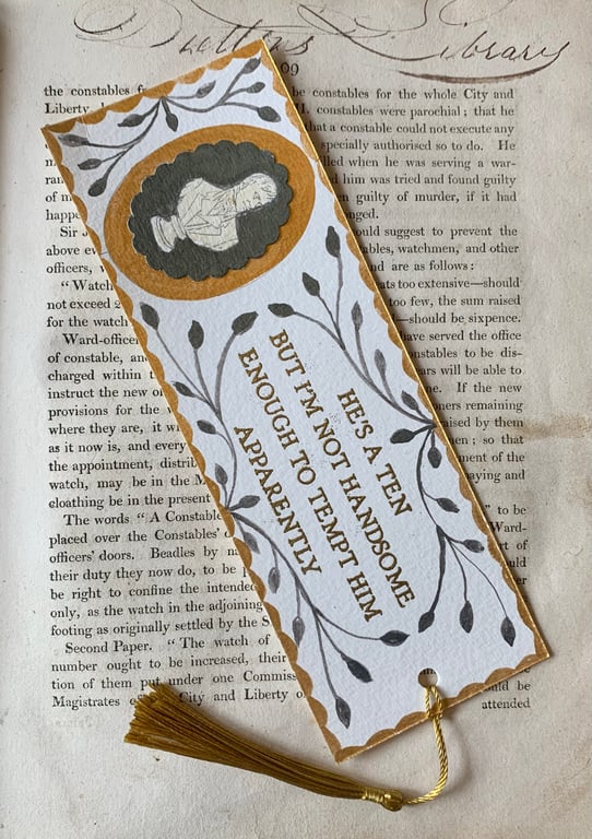 I'm Not Handsome Enough to Tempt Him Handmade Jane Austen Bookmark