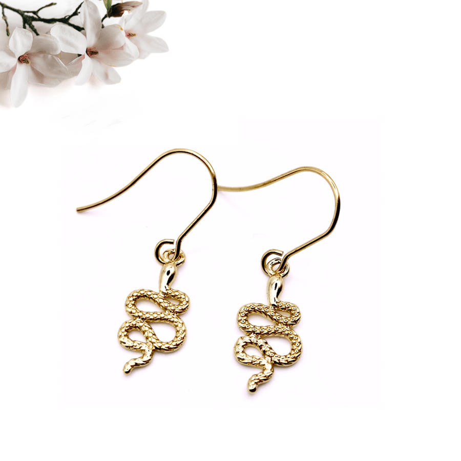 18K Gold Plated Snake Dangle Earrings