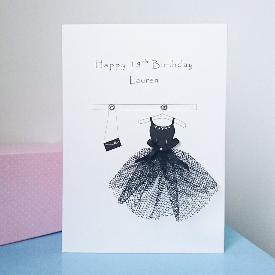 18th, 21st, 40th, 50th birthday card, little black dress