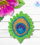 Crochet peacock feather brooch, peacock badge, peacock pin. - Image 7