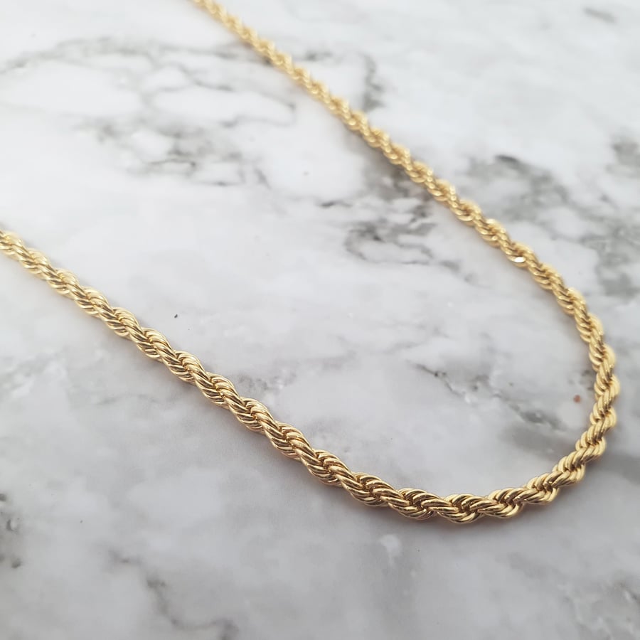 Rope Chain Necklace Layering Necklace 18k Gold Plated Rope Necklace Water Resist