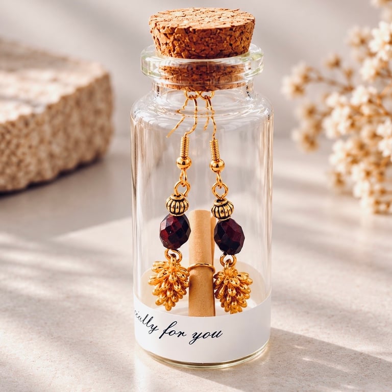 Golden Brown Tiger Eye Style Pine Cone Earrings in a Bottle