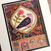 Folk bird textile picture, gift for bird lover, hand sewn, fabric bird artwork