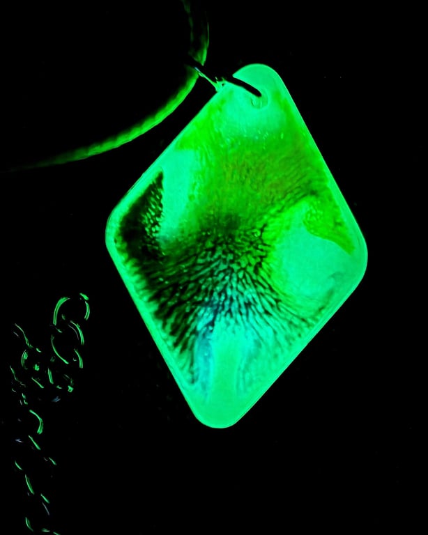 Neon Green Glow in the Dark Resin Necklace: Diamond Pendant, Adjustable Cord