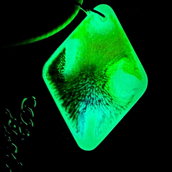 Neon Green Glow in the Dark Resin Necklace: Diamond Pendant, Adjustable Cord