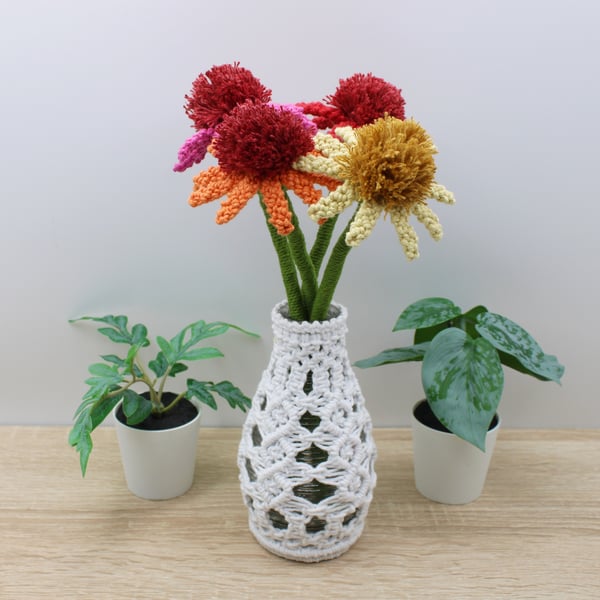 Macrame flowers, single stem Echinacea flower, cone flowers