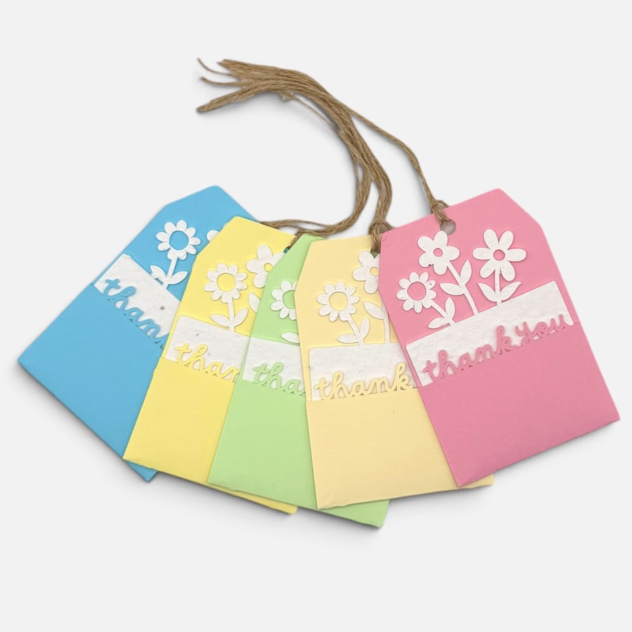 Plantable Set of 5 Pastel Thank You Gift Tags with Wildflower Seed Paper inserts