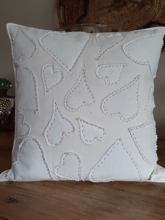 White Hearts Cushion Cover