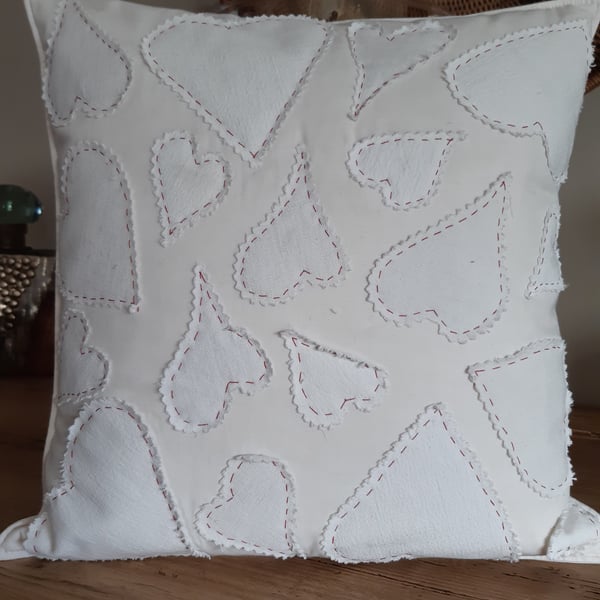 White Hearts Cushion Cover