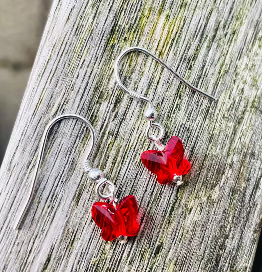 Red Swarovski Butterfly Earrings