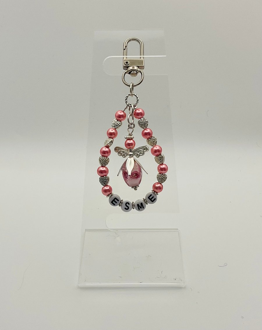 Unique Personalised Keepsake Bag Charm Keyring Guardian Angel 