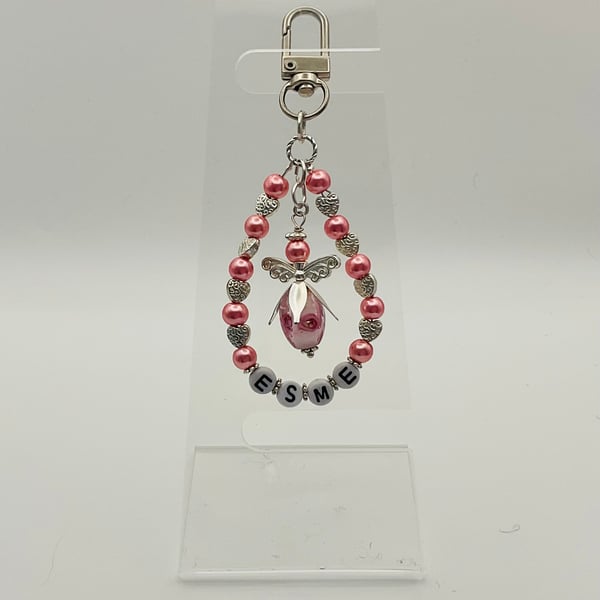 Unique Personalised Keepsake Bag Charm Keyring Guardian Angel 