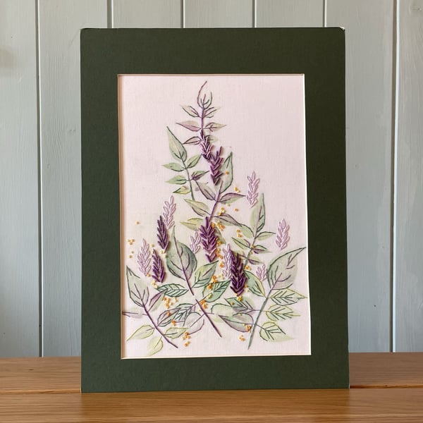 Buddleia Embroidery. Hand stitched Art work. Te... Folksy