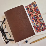 A6 Brown Leather Journal, lined with Bubble Marble Paper, A6