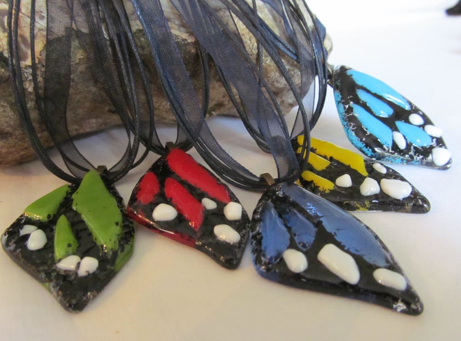 Fused Glass Butterfly Wing Pendant