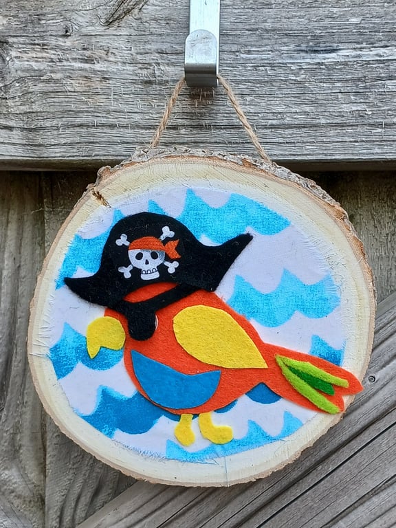 Wooden wall art pirate parrot