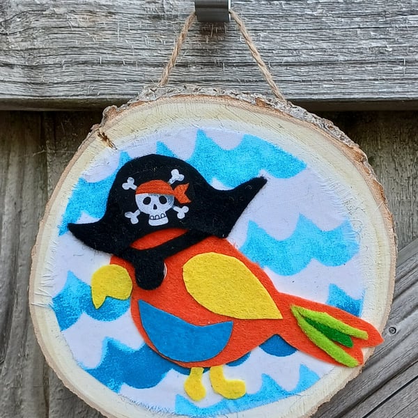 Wooden wall art pirate parrot
