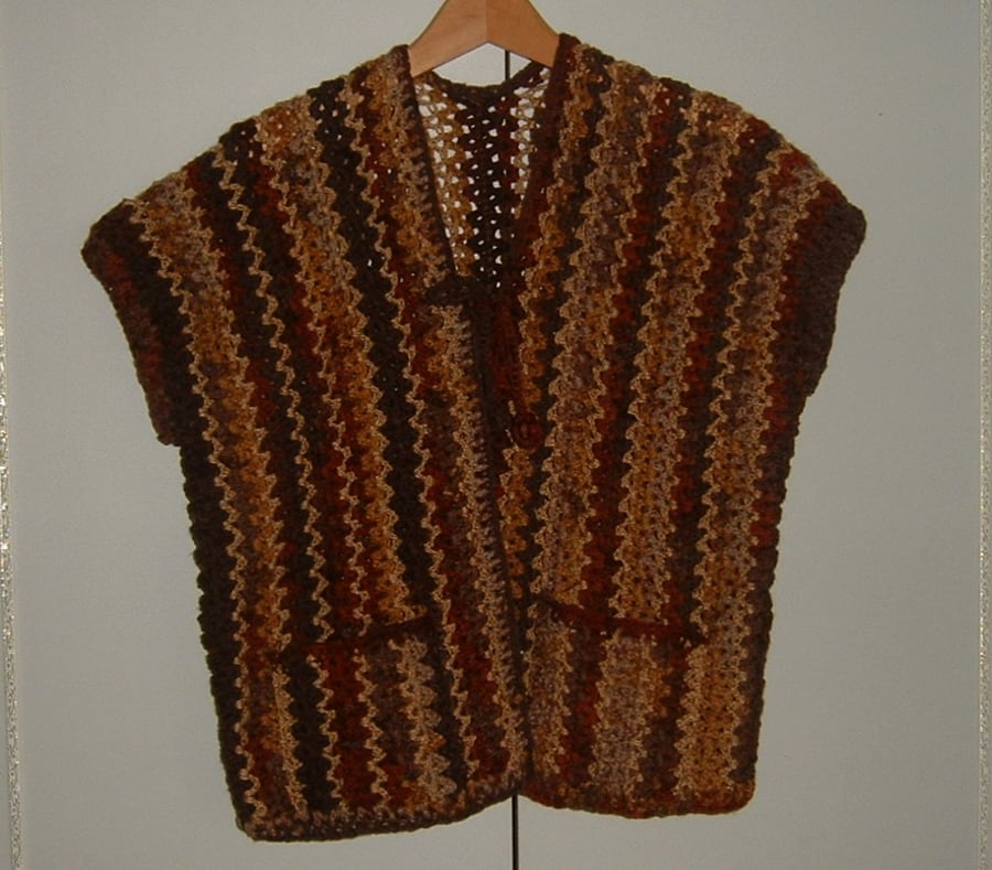 lady's crocheted waistcoat in brown autumn shades ref CR40