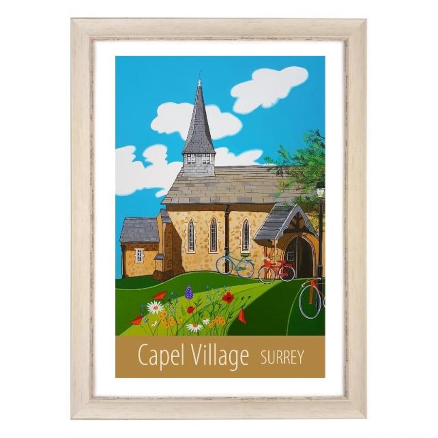 Capel Village Surrey travel poster print by Susie West