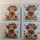Highland Cow Decoupaged Slate Coaster Set of 4