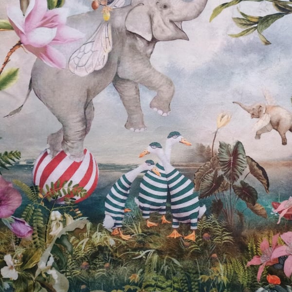 Fabric remnant - Fantasy Jumbo Elephant curtain offcut, craft supplies