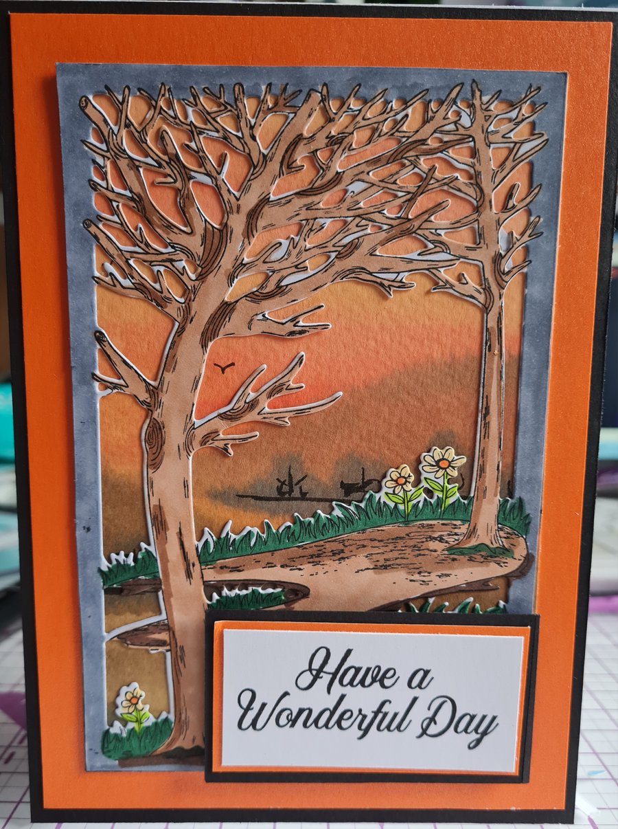 Hand Painted Card with Woodland Scene