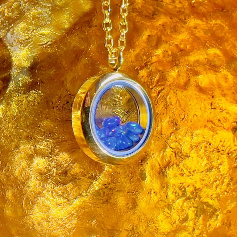 Crystal Glass Locket Necklace with Floating AAA Opals, Birthstone Jewellery