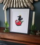 The Chilli King - handmade original linocut crow bird art print