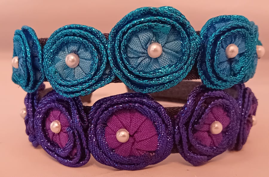 Denim Hairband or Headband with Lace Flowers