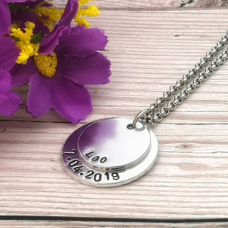 Name And Date Necklace - Personalised Name Necklace - Mummy Necklace - New Mum