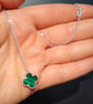 Genuine Malachite Lucky Four Leaf Clover Sterling Silver Necklace 18 Inch - Image 2