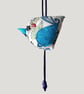 Blue Floral Hanging Fabric Bird Ornament - Textile Bird Decoration - Image 1