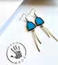 Blue eye-catching stained glass and hammered brass earrings, festival jewellery - Image 3