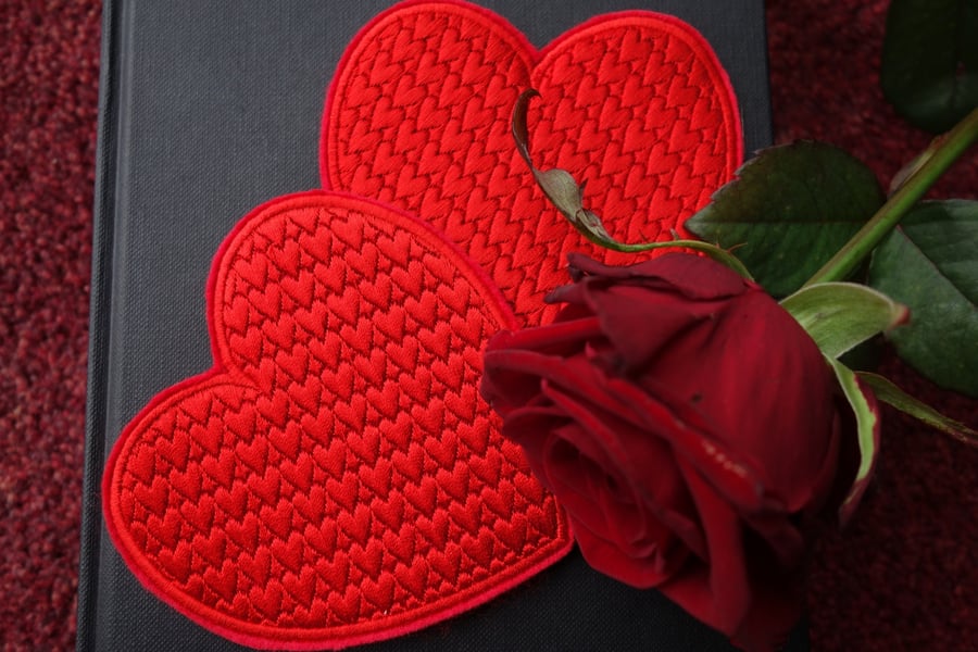 Drinks Coaster Valentines Love Heart Embroidered Design