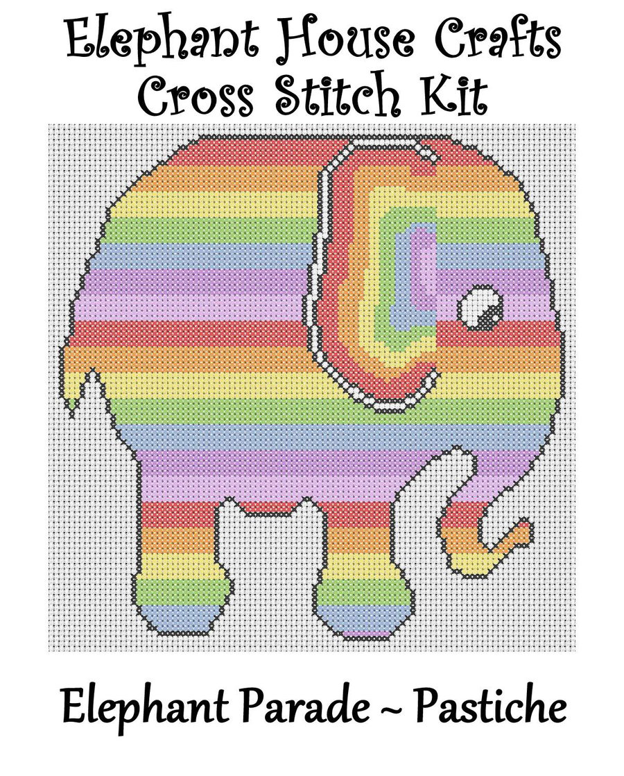 Elephant Parade Cross Stitch Kit Pastiche Size Approx 7" x 7"  14 Count Aida