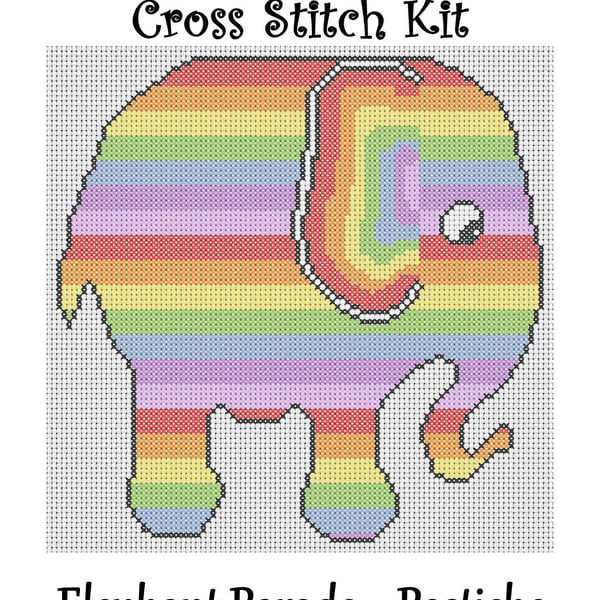 Elephant Parade Cross Stitch Kit Pastiche Size Approx 7" x 7"  14 Count Aida