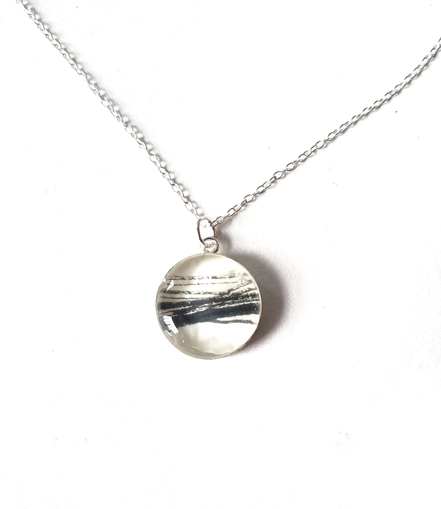 Beautiful sterling silver and resin pendant with  encased  original drawing.
