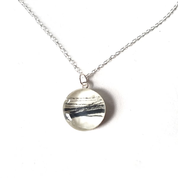 Beautiful sterling silver and resin pendant with  encased  original drawing.