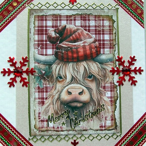 Merry Christmas Hand Crafted Decoupage Christmas Card - Merry Christmas 2724