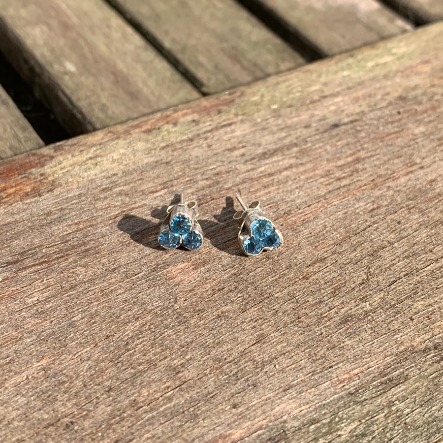 Sterling silver with blue Swarovski crystal triangle earrings