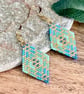 Blue and Gold Geometric Miyuki Beadwork Earrings - Image 3